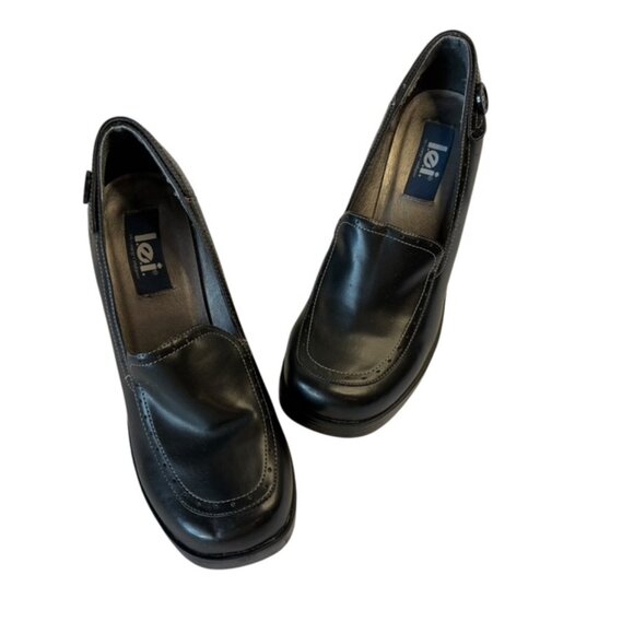 LEI Vintage Black Chunky Heels with Button Y2K 90's Womens Loafers Size 10 - Picture 1 of 9
